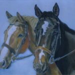 A sample painting of two horses that is not for sale